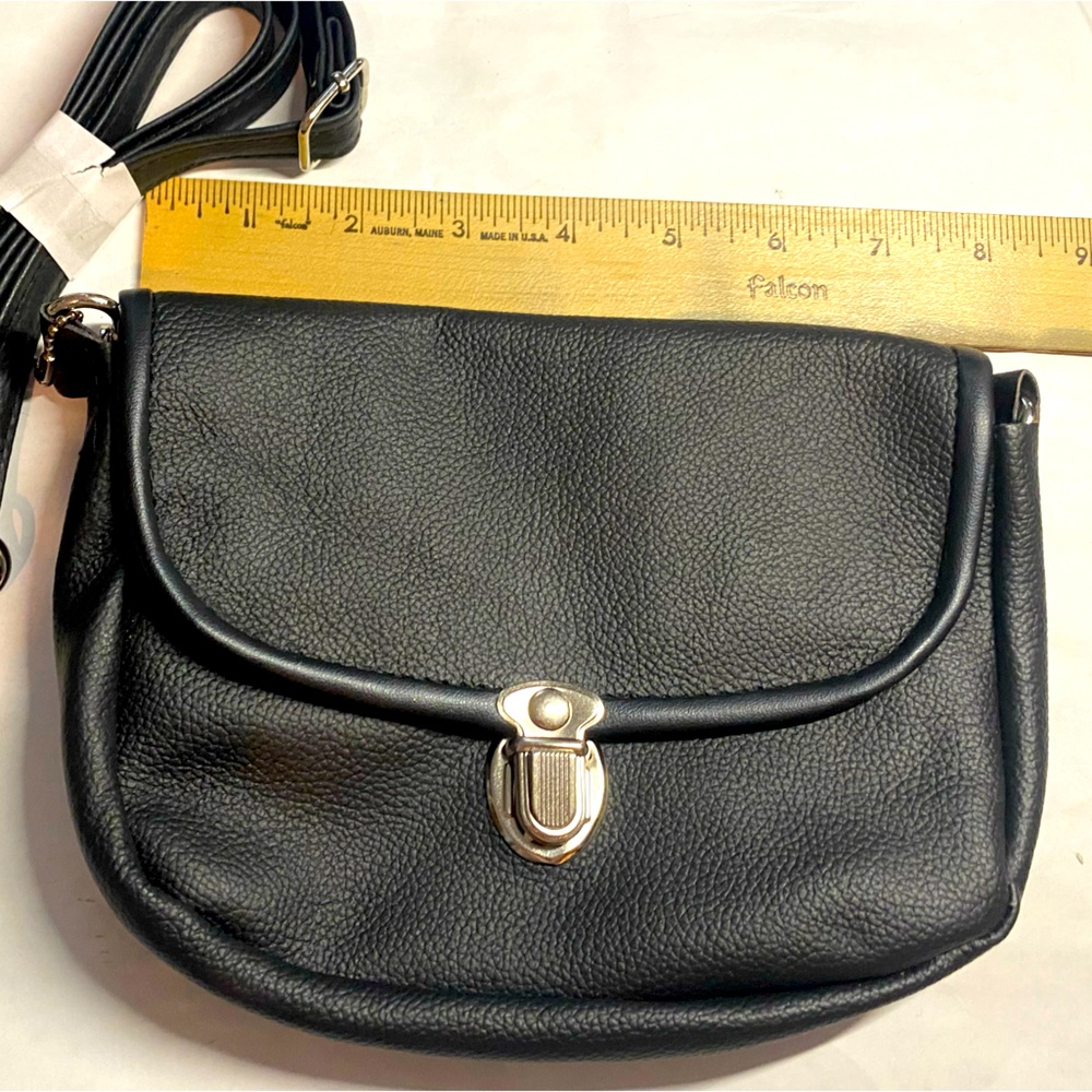 Black Leather crossbody Flap Mini hand Bag